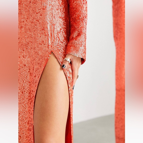 Red sequin ASOS dress size 4 maxi with slit - Picture 6 of 9
